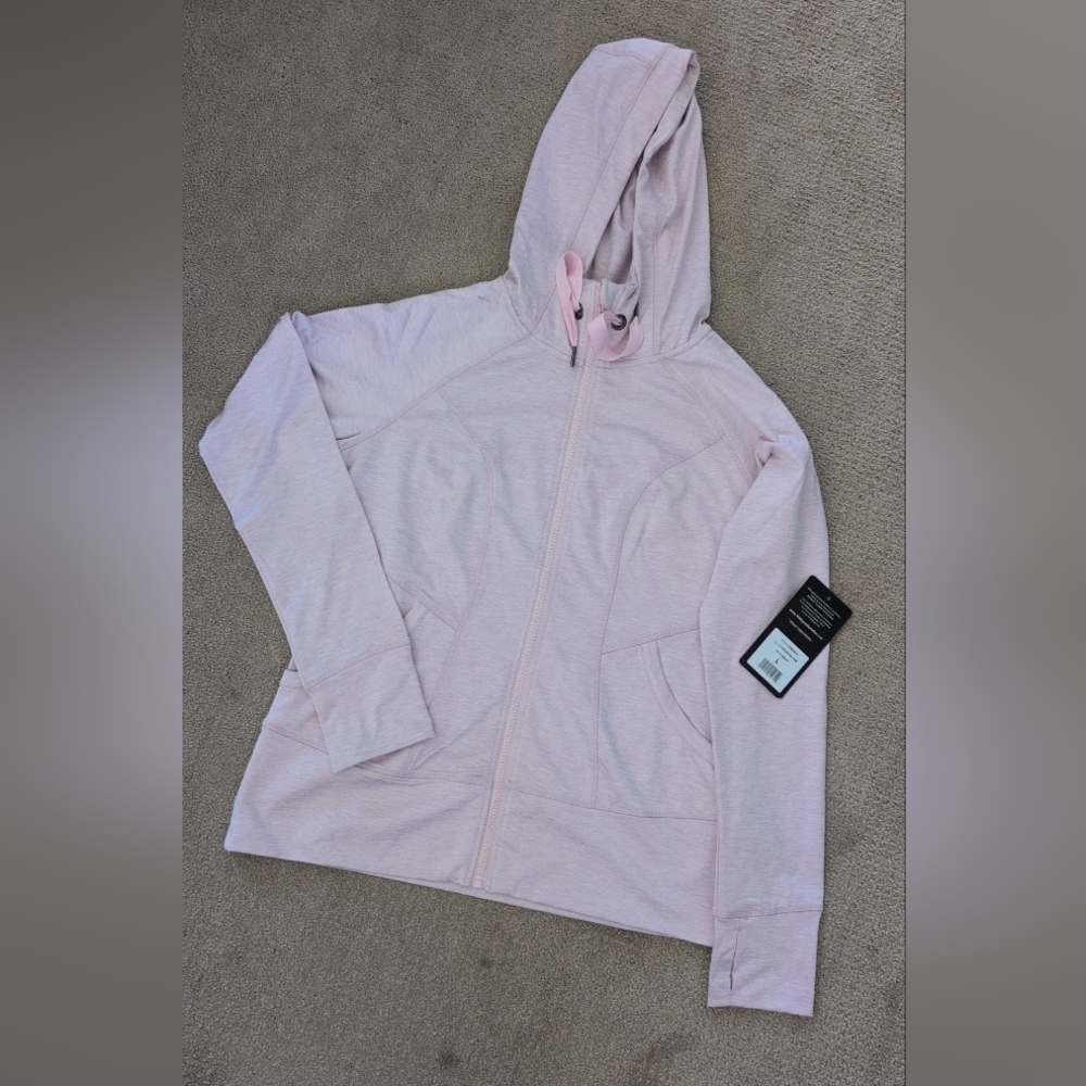 90 Degrees By Reflex Petal Pink Drawstring Hooded Thumbhole Athletic Jacket - Picture 3 of 10